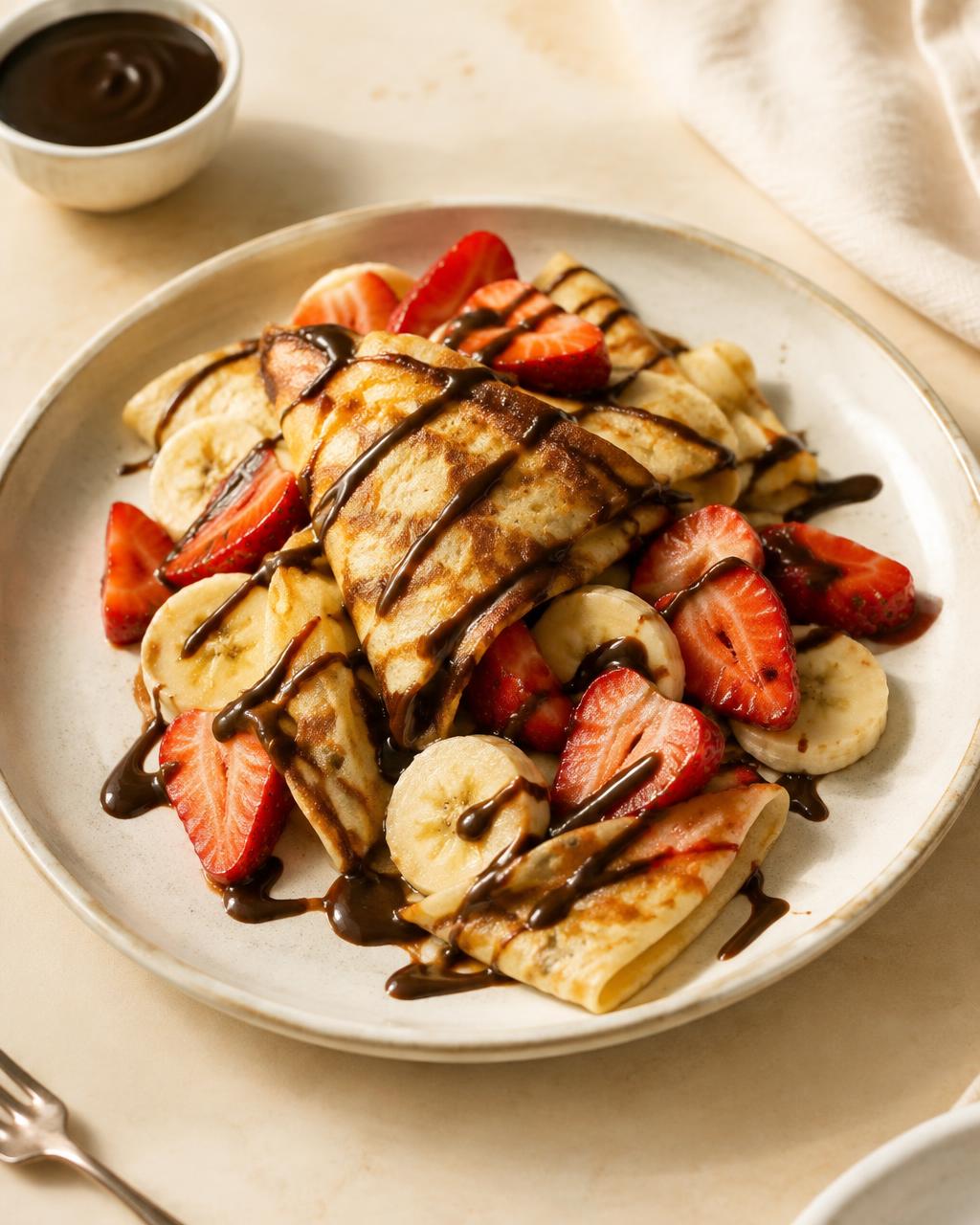 Concept image: Crepes with fruit and drizzle