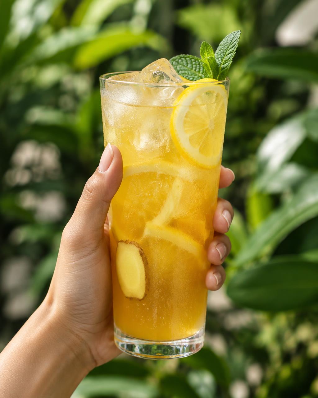 Concept image: Iced citrus drink held in a hand